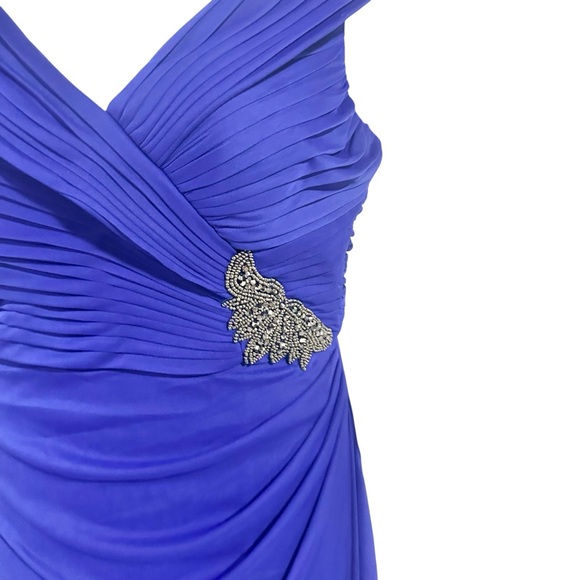 Alex Evenings L116617 Blue Long Surplice Embellished Pleated Cocktail Dress - 10 - Picture 4 of 7